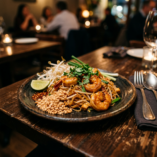 Pad Thai with bean sprouts and shrimp