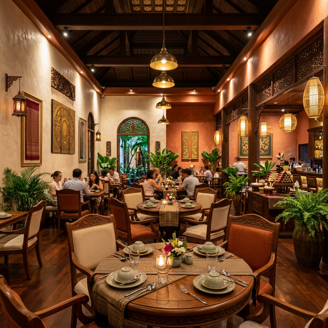 Baan Sapaitai warm interior with traditional Thai decor